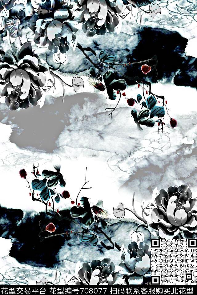 男装中国风黑白系数码印花华亿平台下载（图片编号: 708077） - 瓦栏（Walan）