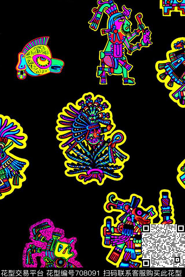 抽象手绘人物剪纸印花时尚潮流女装复古夹克外套印花欧美复古男装外套印花数码印花华亿平台下载（图片编号: 708091） - 瓦栏（Walan）