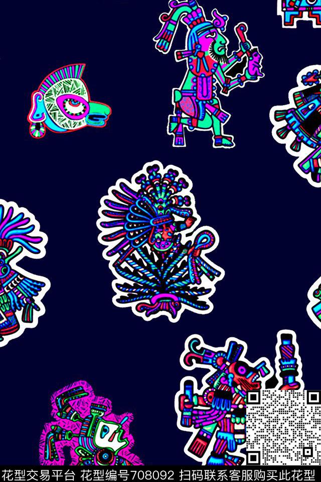 抽象手绘人物剪纸印花时尚潮流女装复古夹克外套印花欧美复古男装外套印花数码印花华亿平台下载（图片编号: 708092） - 瓦栏（Walan）