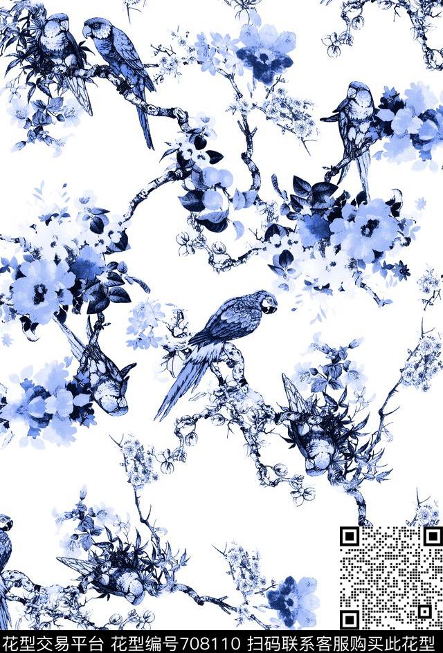 中国风青花瓷民族风数码印花华亿平台下载（图片编号: 708110） - 瓦栏（Walan）