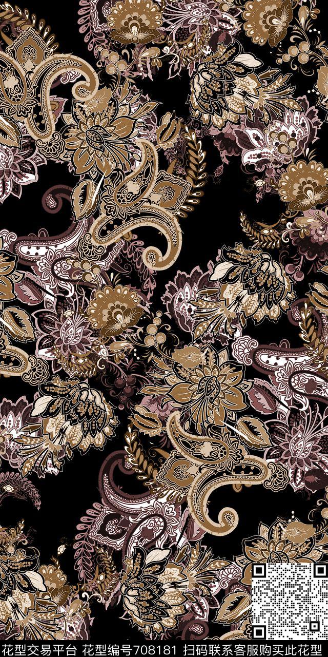 东南亚卷草纹民族风数码印花华亿平台下载（图片编号: 708181） - 瓦栏（Walan）