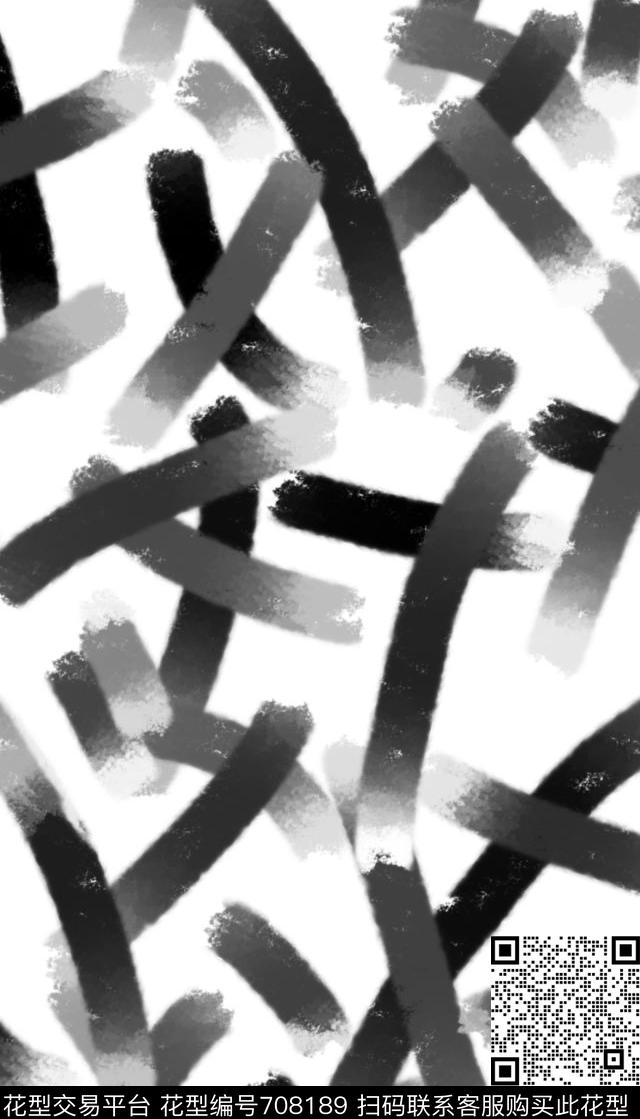 手绘笔触黑白传统印花华亿平台下载（图片编号: 708189） - 瓦栏（Walan）