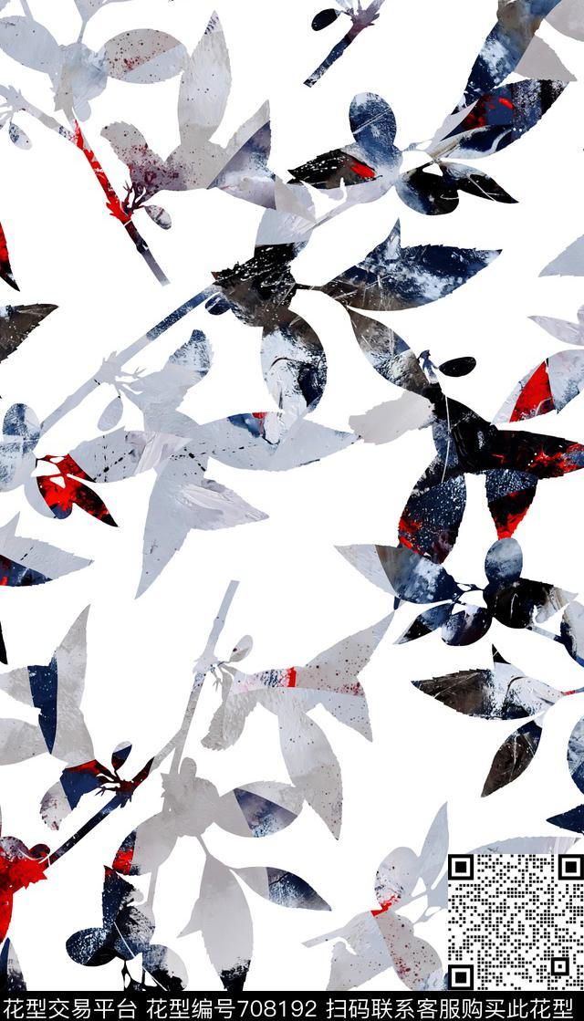 树叶剪影抽象数码印花华亿平台下载（图片编号: 708192） - 瓦栏（Walan）