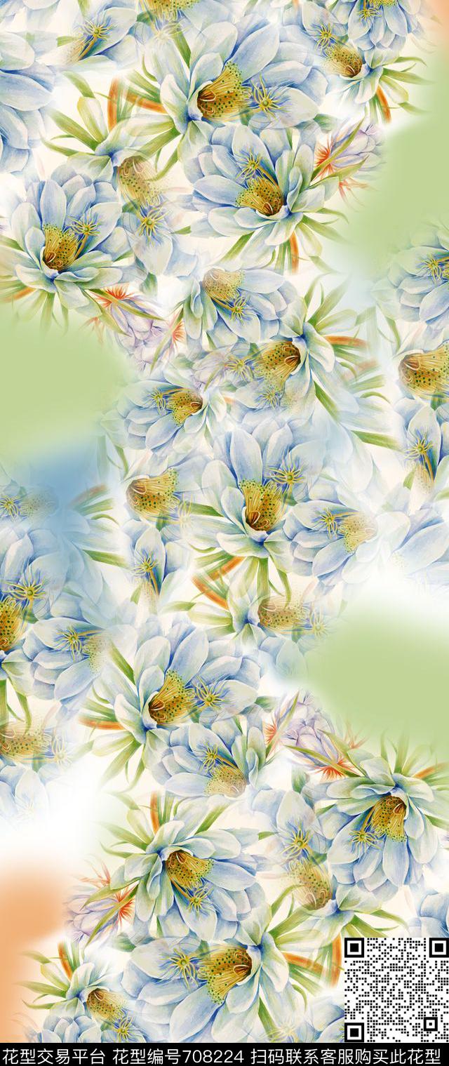 花卉丝巾长巾渐变数码印花华亿平台下载（图片编号: 708224） - 瓦栏（Walan）
