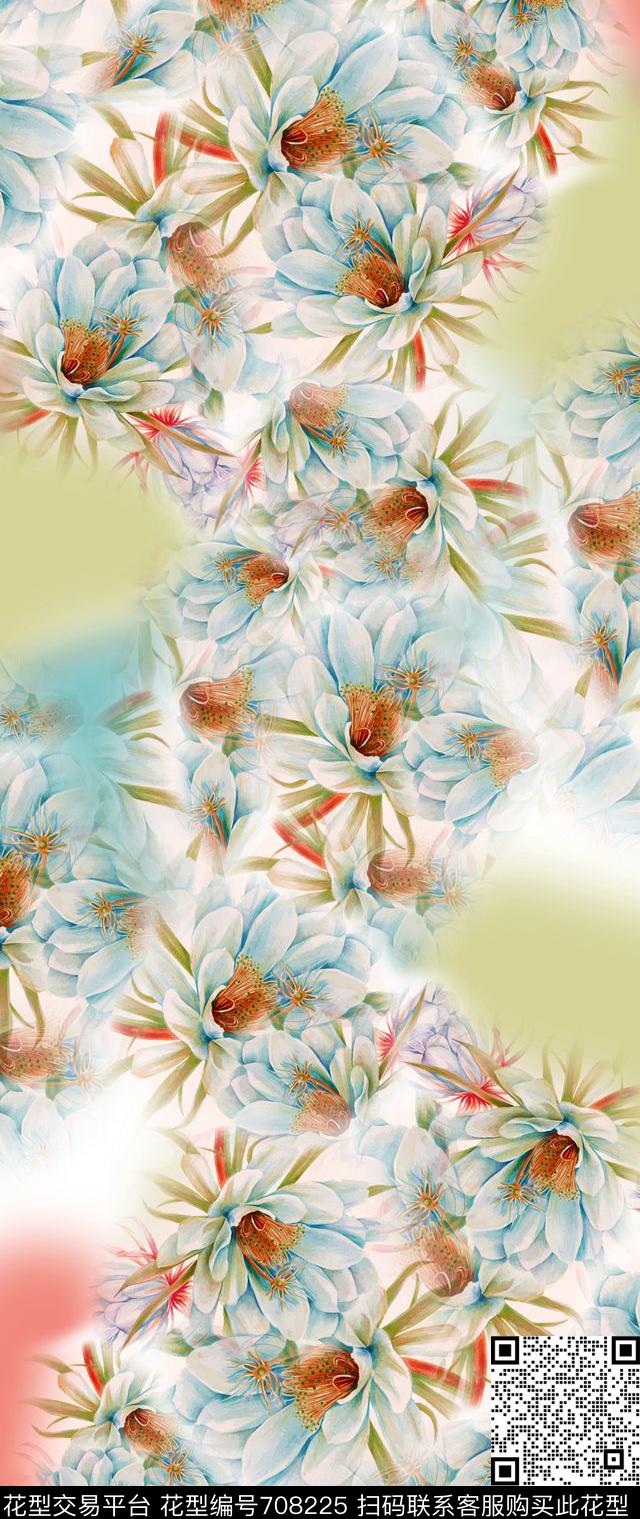 花卉丝巾长巾渐变数码印花华亿平台下载（图片编号: 708225） - 瓦栏（Walan）
