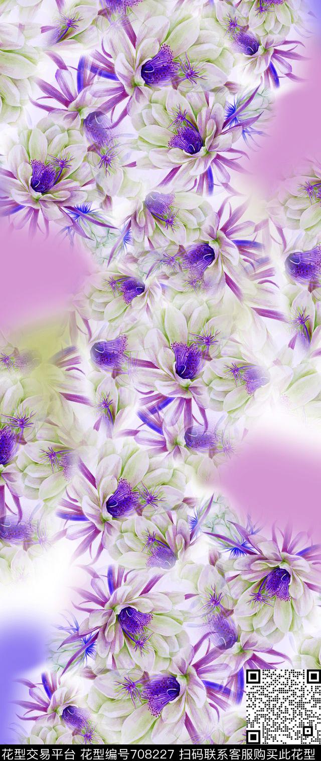 花卉丝巾长巾渐变数码印花华亿平台下载（图片编号: 708227） - 瓦栏（Walan）