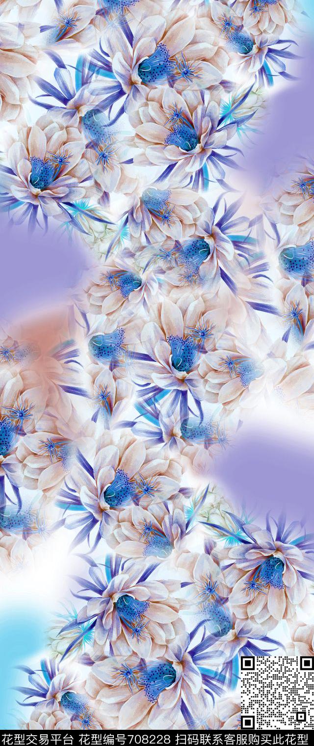 花卉丝巾长巾渐变数码印花华亿平台下载（图片编号: 708228） - 瓦栏（Walan）
