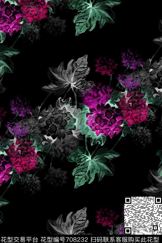 老年手绘花卉数码印花华亿平台下载（图片编号: 708232） - 瓦栏（Walan）