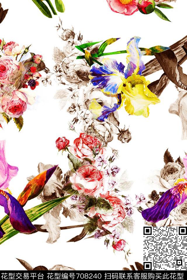 春夏手绘花卉数码印花华亿平台下载（图片编号: 708240） - 瓦栏（Walan）
