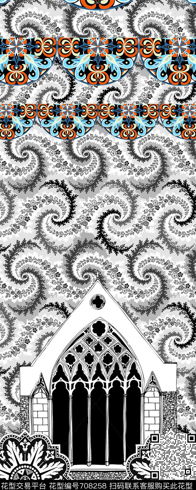 几何欧式建筑数码印花华亿平台下载（图片编号: 708258） - 瓦栏（Walan）