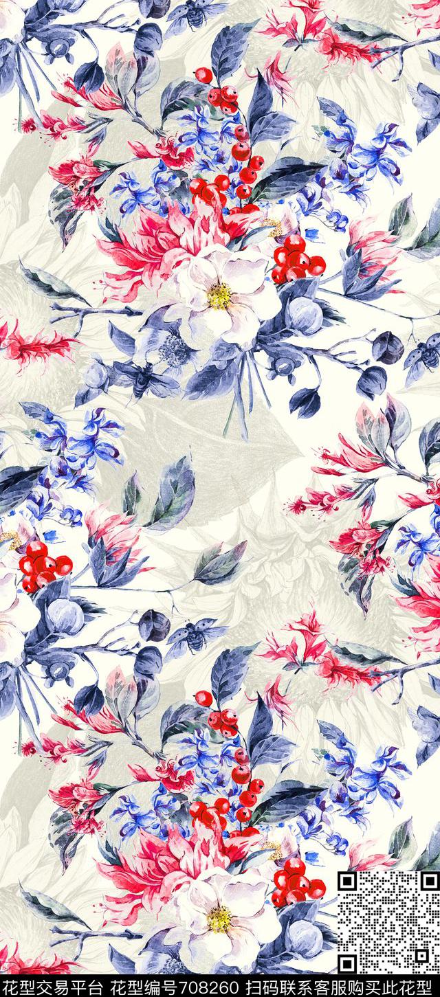 春夏手绘花卉数码印花华亿平台下载（图片编号: 708260） - 瓦栏（Walan）