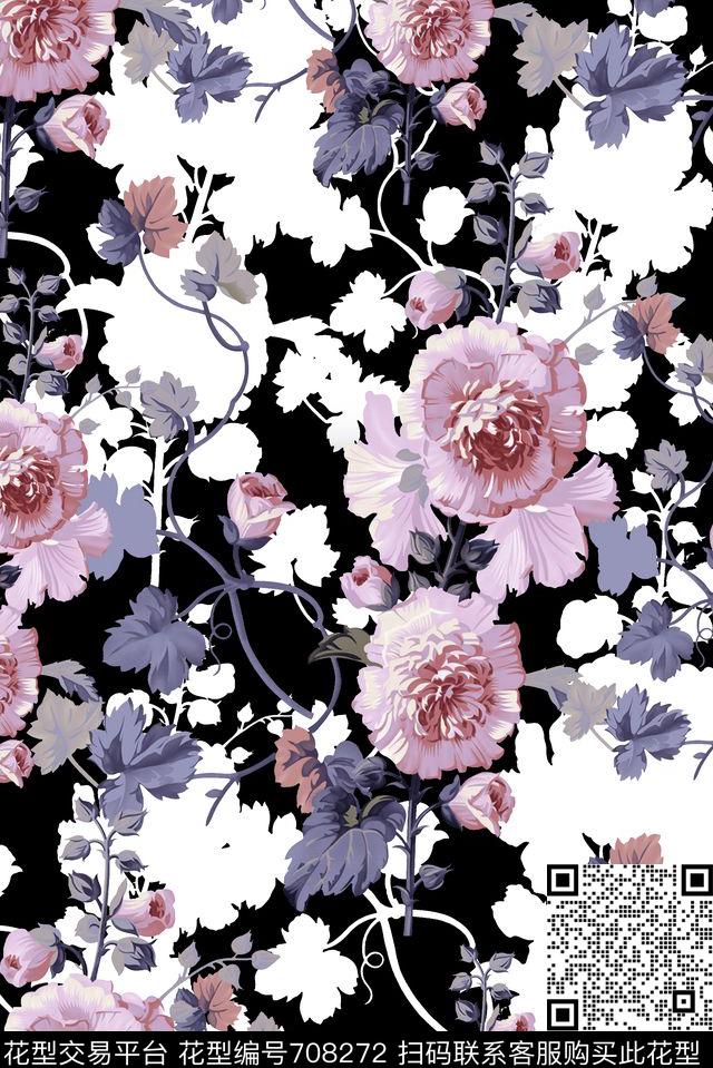 抽象手绘几何清爽花卉时尚潮流复古女装花朵玫瑰花印花欧美大牌女装夹克外套纹理印花数码印花华亿平台下载（图片编号: 708272） - 瓦栏（Walan）