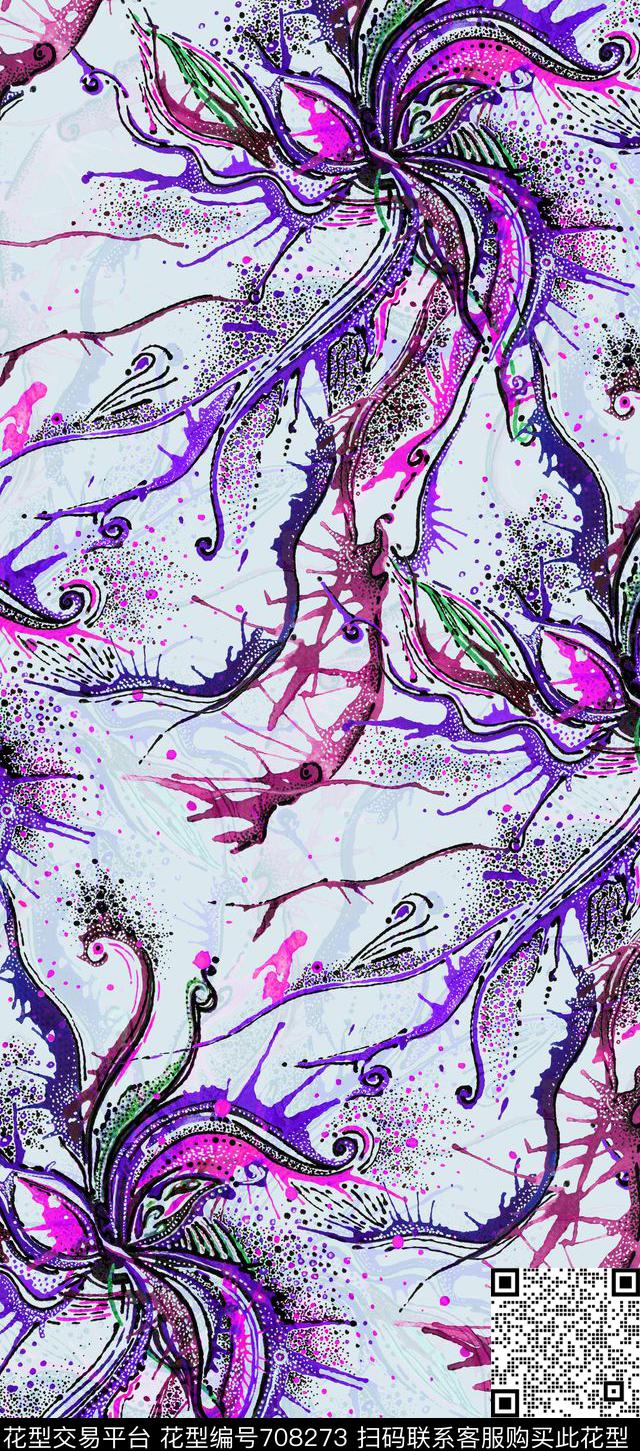 抽象泼墨花纹数码印花华亿平台下载（图片编号: 708273） - 瓦栏（Walan）