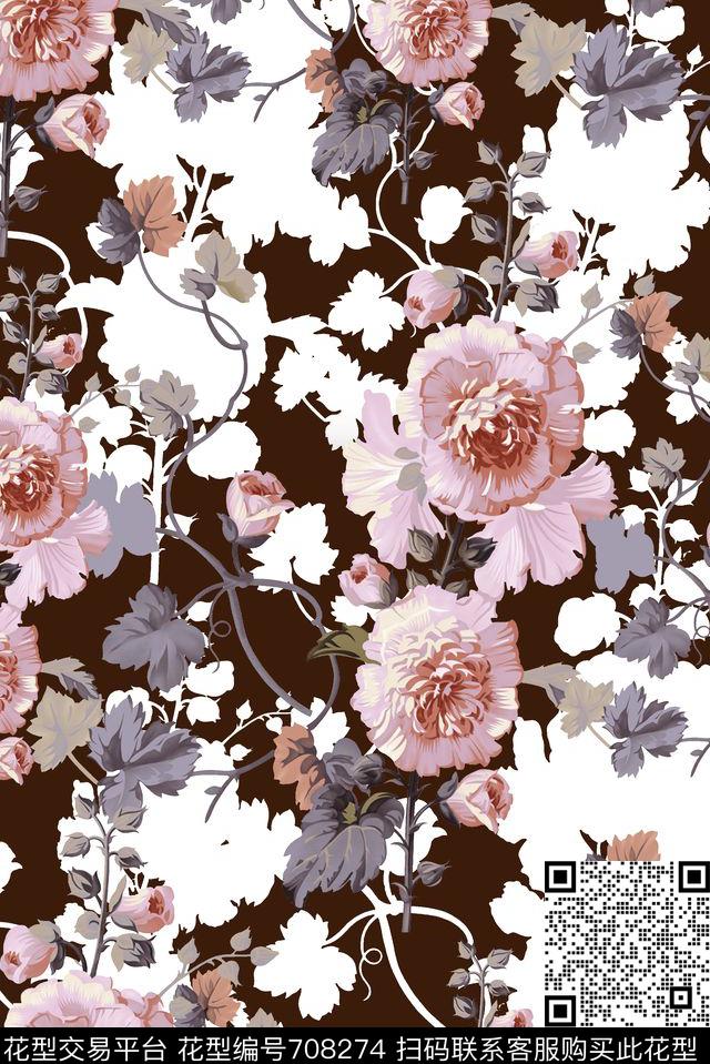 抽象手绘几何清爽花卉时尚潮流复古女装花朵玫瑰花印花欧美大牌女装夹克外套纹理印花数码印花华亿平台下载（图片编号: 708274） - 瓦栏（Walan）