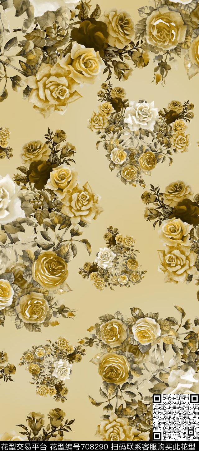 经典复古手绘数码印花华亿平台下载（图片编号: 708290） - 瓦栏（Walan）