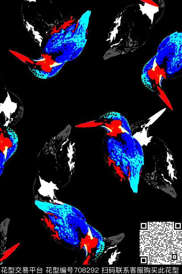 抽象手绘水彩画鸟数码印花时尚欧美大牌男装夹克外套T恤满版印花复古潮流设计数码印花华亿平台下载（图片编号: 708292） - 瓦栏（Walan）