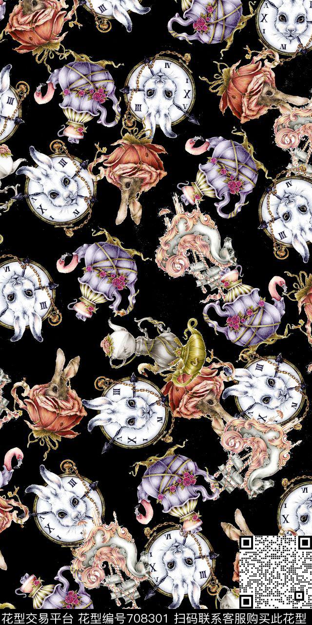 爱丽丝梦游仙境兔子茶杯数码印花华亿平台下载（图片编号: 708301） - 瓦栏（Walan）