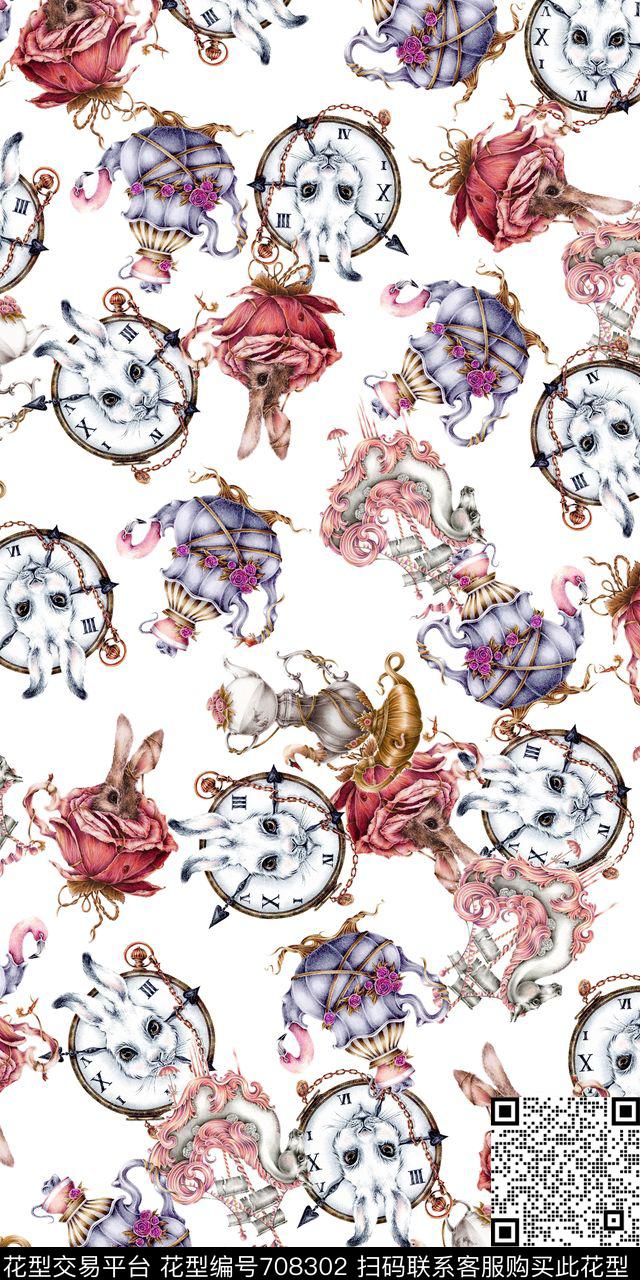 爱丽丝梦游仙境兔子茶杯数码印花华亿平台下载（图片编号: 708302） - 瓦栏（Walan）