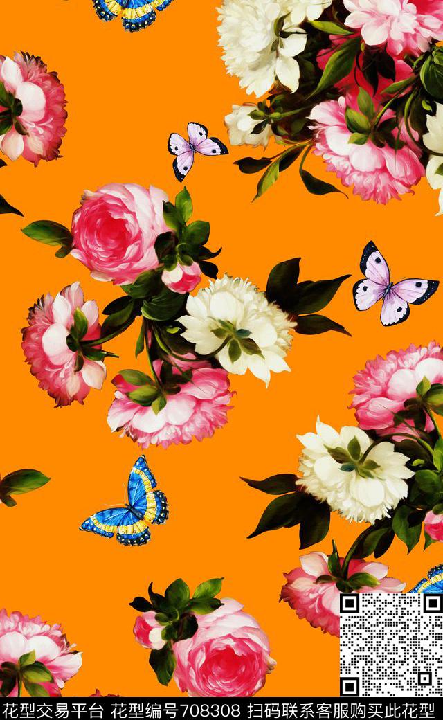 数码印花欧美时尚连衣裙四方连续数码印花华亿平台下载（图片编号: 708308） - 瓦栏（Walan）