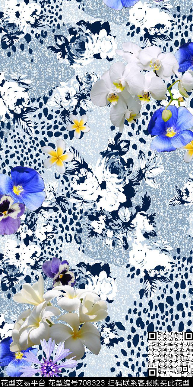 三色堇玉兰花花朵数码印花华亿平台下载（图片编号: 708323） - 瓦栏（Walan）
