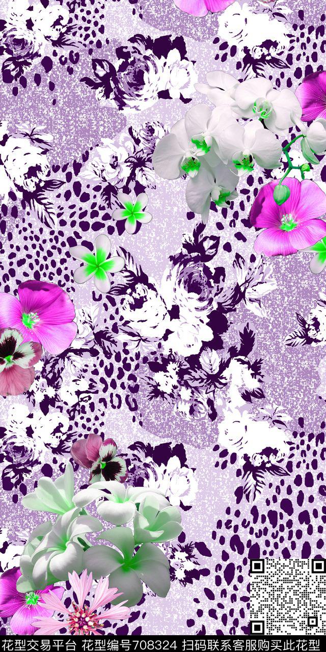 三色堇玉兰花花朵数码印花华亿平台下载（图片编号: 708324） - 瓦栏（Walan）