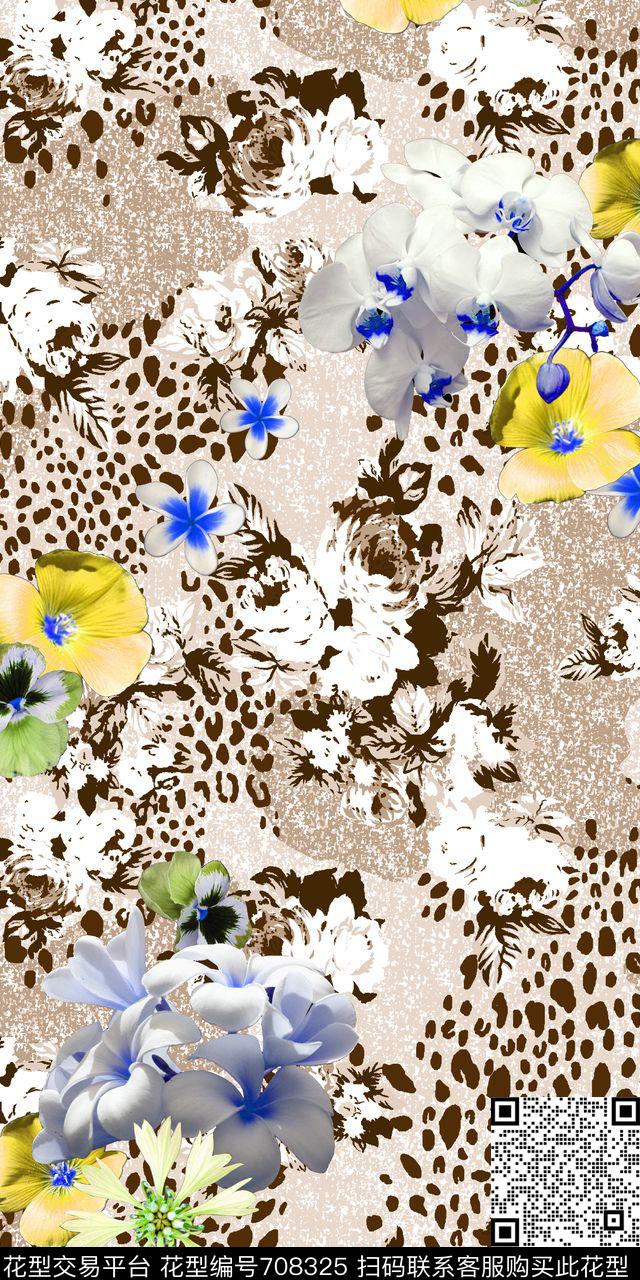 三色堇玉兰花花朵数码印花华亿平台下载（图片编号: 708325） - 瓦栏（Walan）