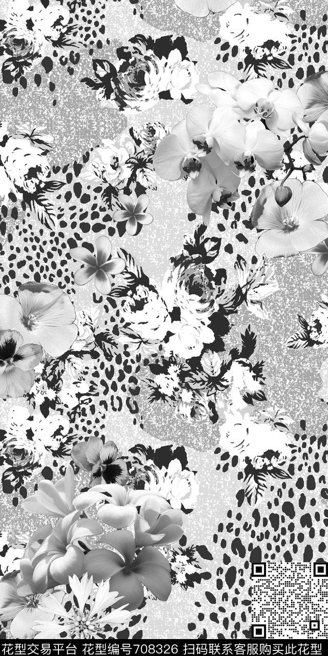 三色堇玉兰花花朵数码印花华亿平台下载（图片编号: 708326） - 瓦栏（Walan）