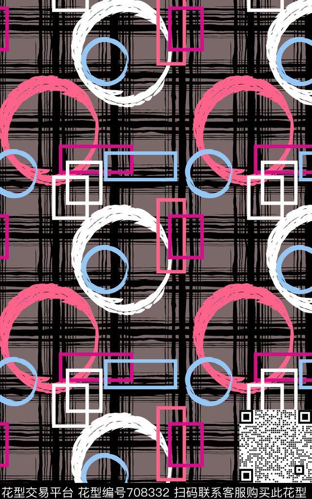 几何格子圆数码印花华亿平台下载（图片编号: 708332） - 瓦栏（Walan）