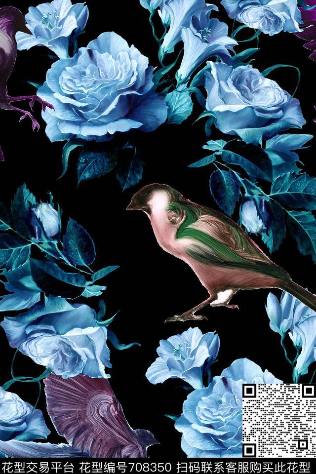 花鸟花朵花卉数码印花华亿平台下载（图片编号: 708350） - 瓦栏（Walan）