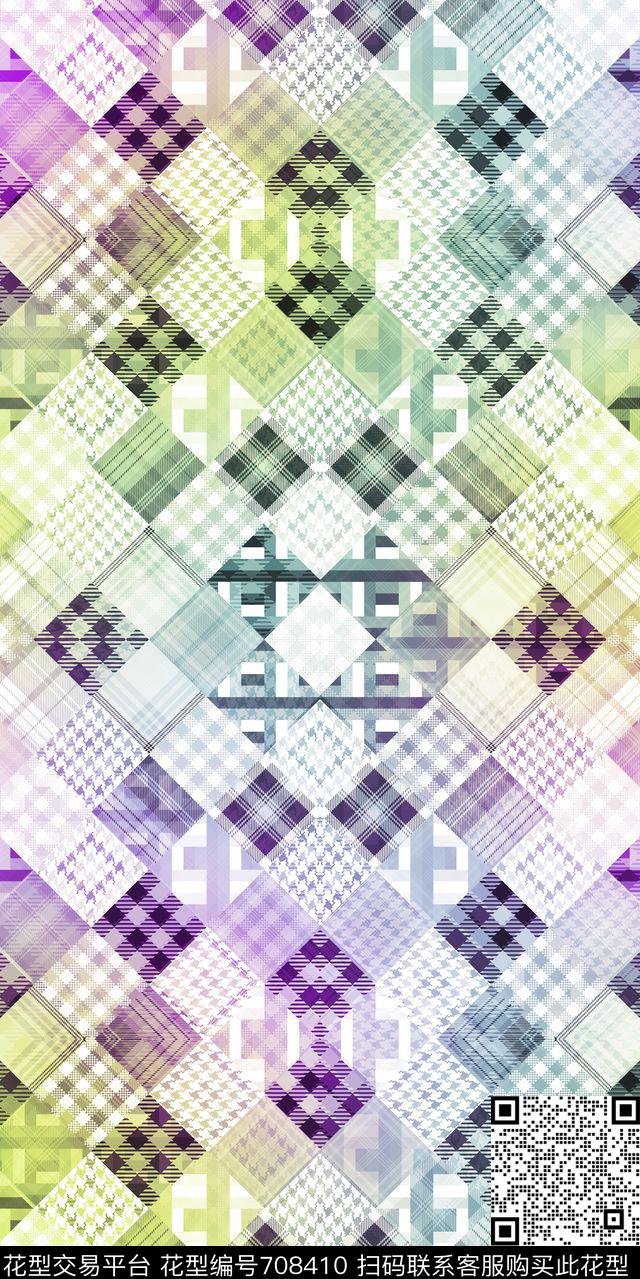 色块几何格子数码印花华亿平台下载（图片编号: 708410） - 瓦栏（Walan）