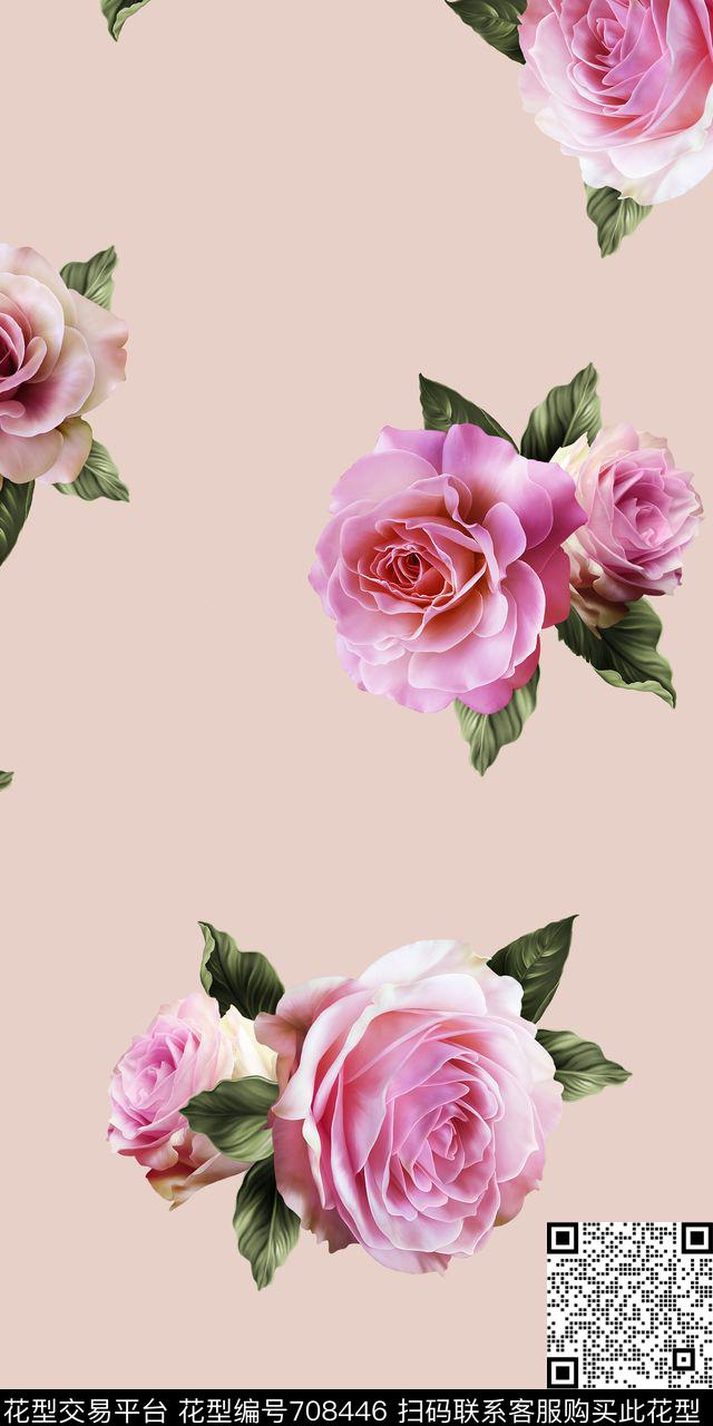 玫瑰花朵花卉数码印花华亿平台下载（图片编号: 708446） - 瓦栏（Walan）