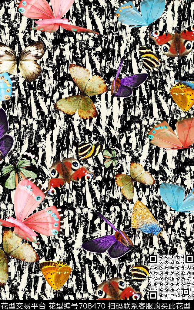 蝴蝶飞蛾昆虫数码印花华亿平台下载（图片编号: 708470） - 瓦栏（Walan）
