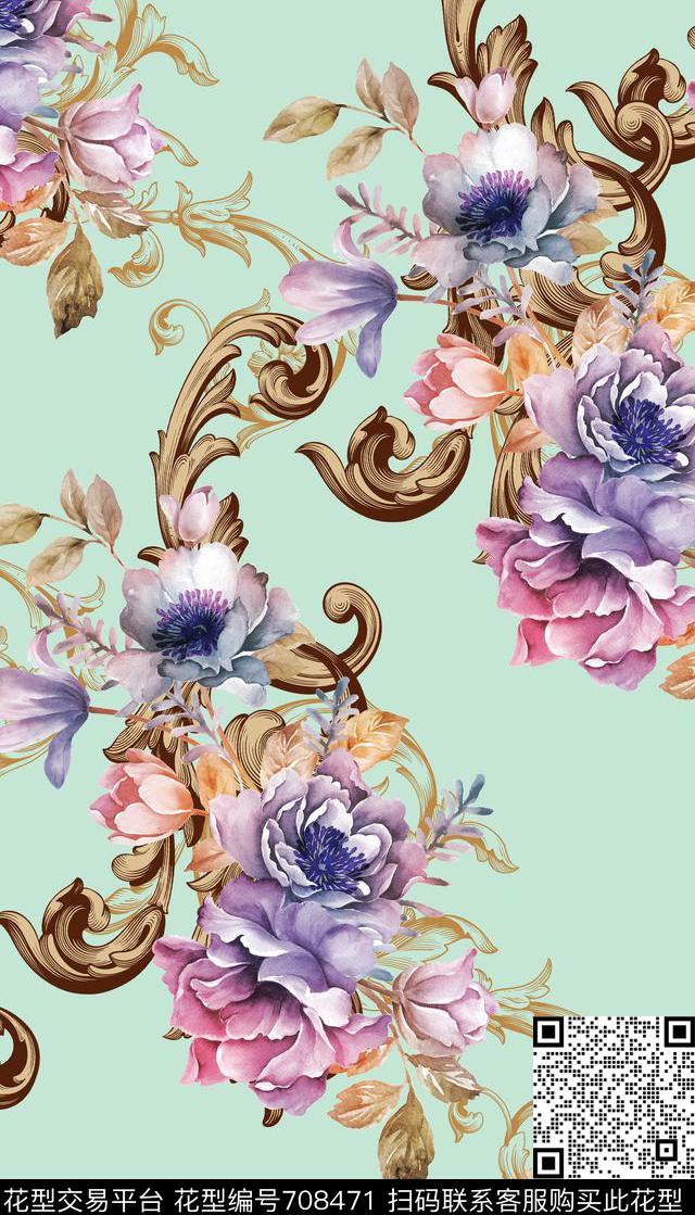 金属花纹手绘数码印花华亿平台下载（图片编号: 708471） - 瓦栏（Walan）