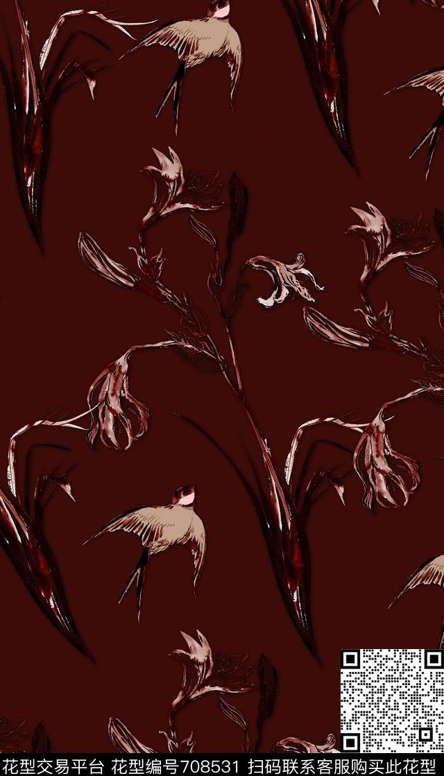 抽象花鸟花草数码印花华亿平台下载（图片编号: 708531） - 瓦栏（Walan）