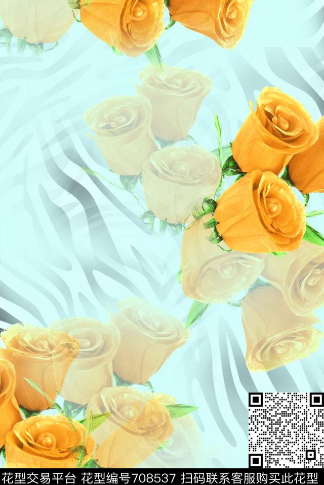 斑马纹花朵花卉数码印花华亿平台下载（图片编号: 708537） - 瓦栏（Walan）