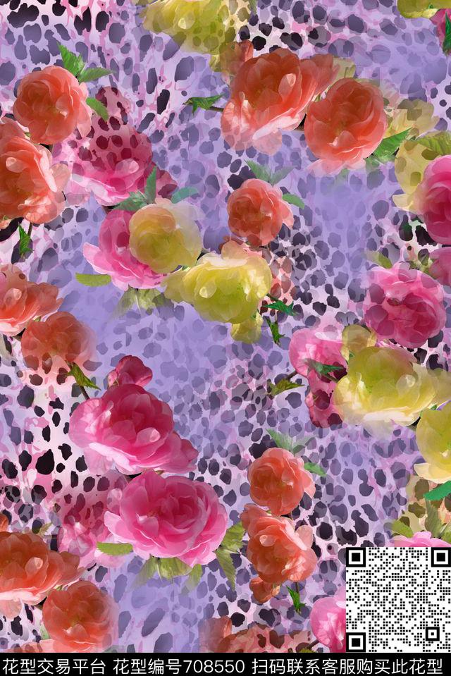 大花斑马纹花朵数码印花华亿平台下载（图片编号: 708550） - 瓦栏（Walan）