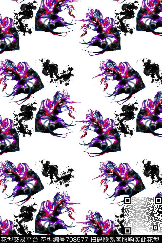 手绘抽象水彩水墨中国风数码印花华亿平台下载（图片编号: 708577） - 瓦栏（Walan）