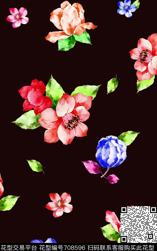 大花花朵花卉数码印花华亿平台下载（图片编号: 708596） - 瓦栏（Walan）