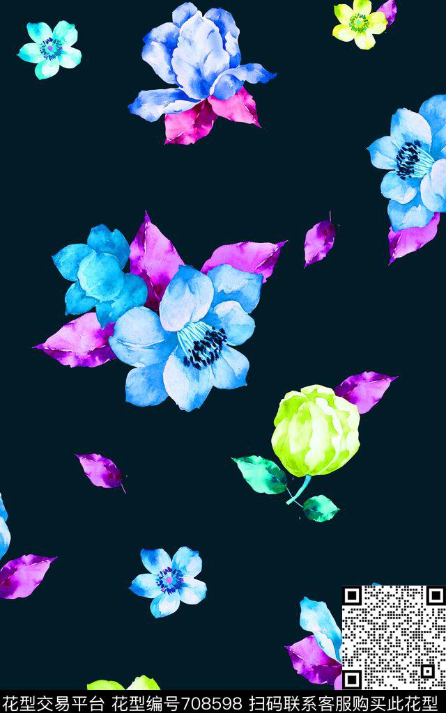 大花花朵花卉数码印花华亿平台下载（图片编号: 708598） - 瓦栏（Walan）