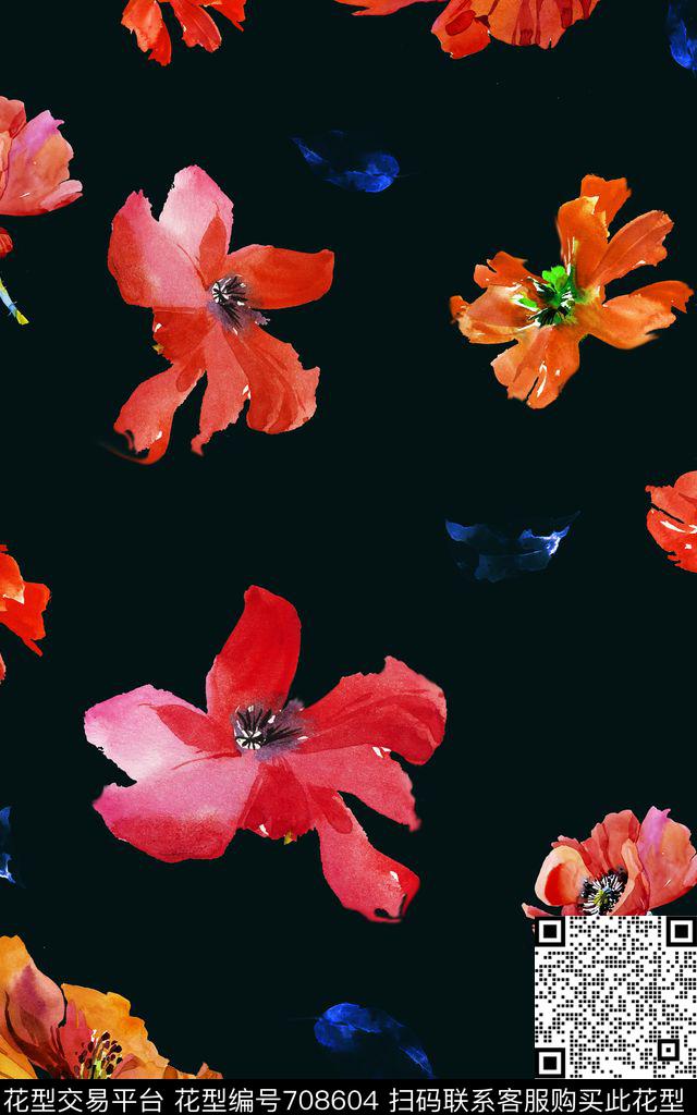大花花朵花卉数码印花华亿平台下载（图片编号: 708604） - 瓦栏（Walan）