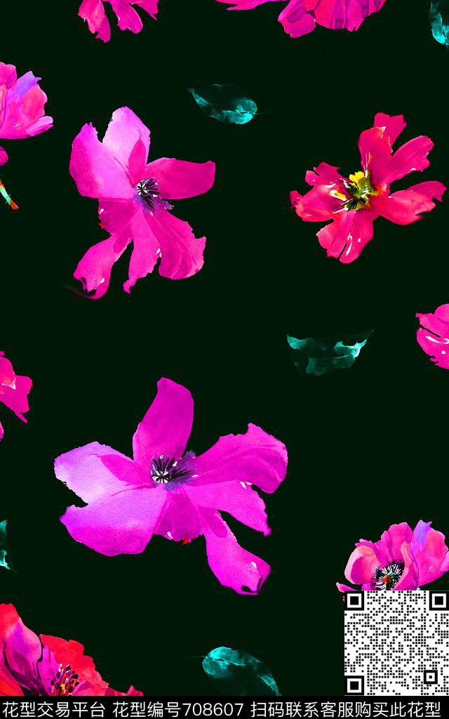 大花花朵花卉数码印花华亿平台下载（图片编号: 708607） - 瓦栏（Walan）