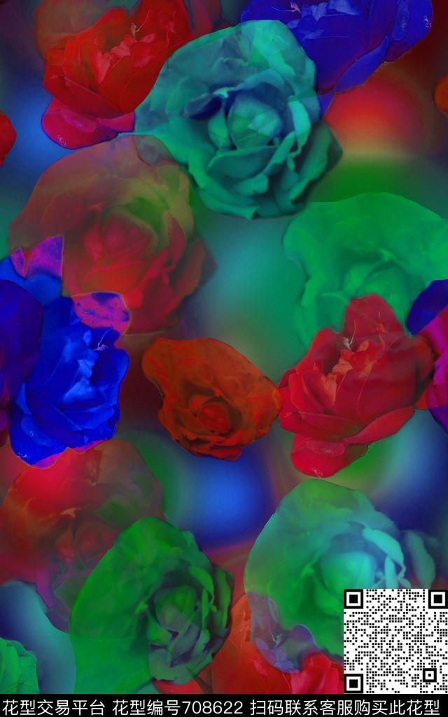 大花花朵花卉数码印花华亿平台下载（图片编号: 708622） - 瓦栏（Walan）
