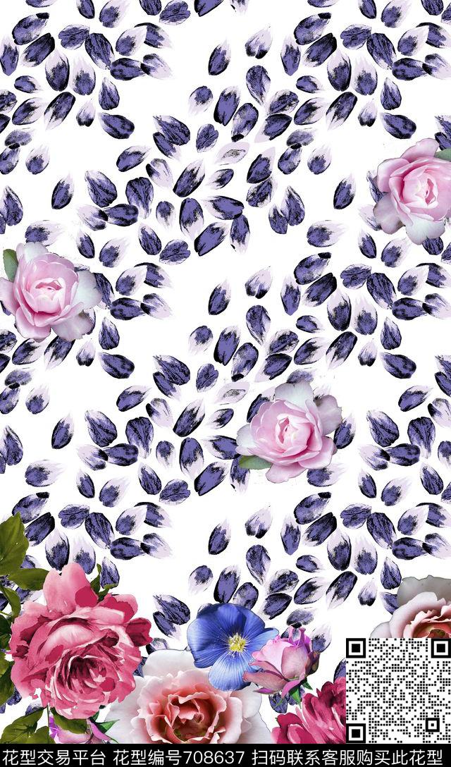 三色堇玉兰花花瓣数码印花华亿平台下载（图片编号: 708637） - 瓦栏（Walan）