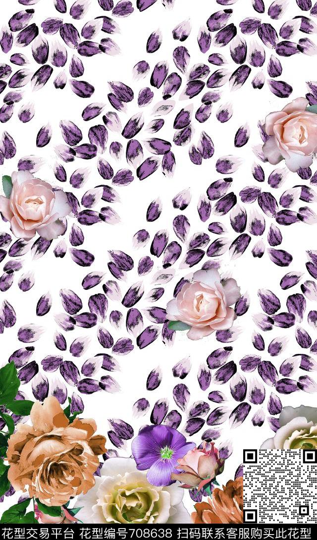 花瓣大花三色堇数码印花华亿平台下载（图片编号: 708638） - 瓦栏（Walan）