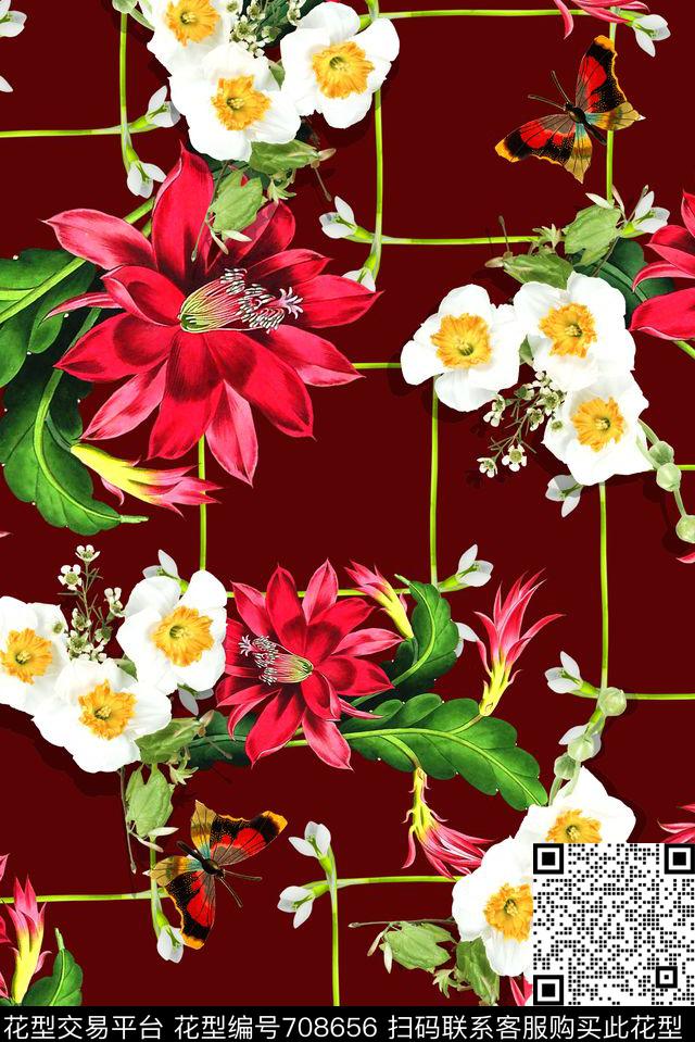 花卉女装小清新数码印花华亿平台下载（图片编号: 708656） - 瓦栏（Walan）