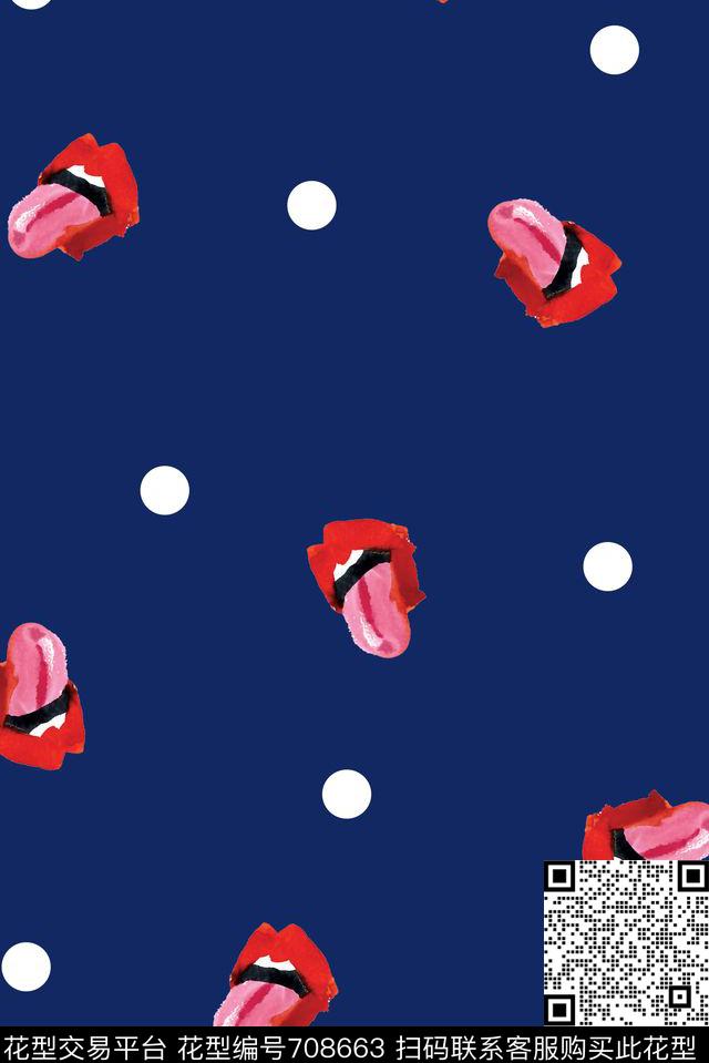 红唇趣味波点数码印花华亿平台下载（图片编号: 708663） - 瓦栏（Walan）
