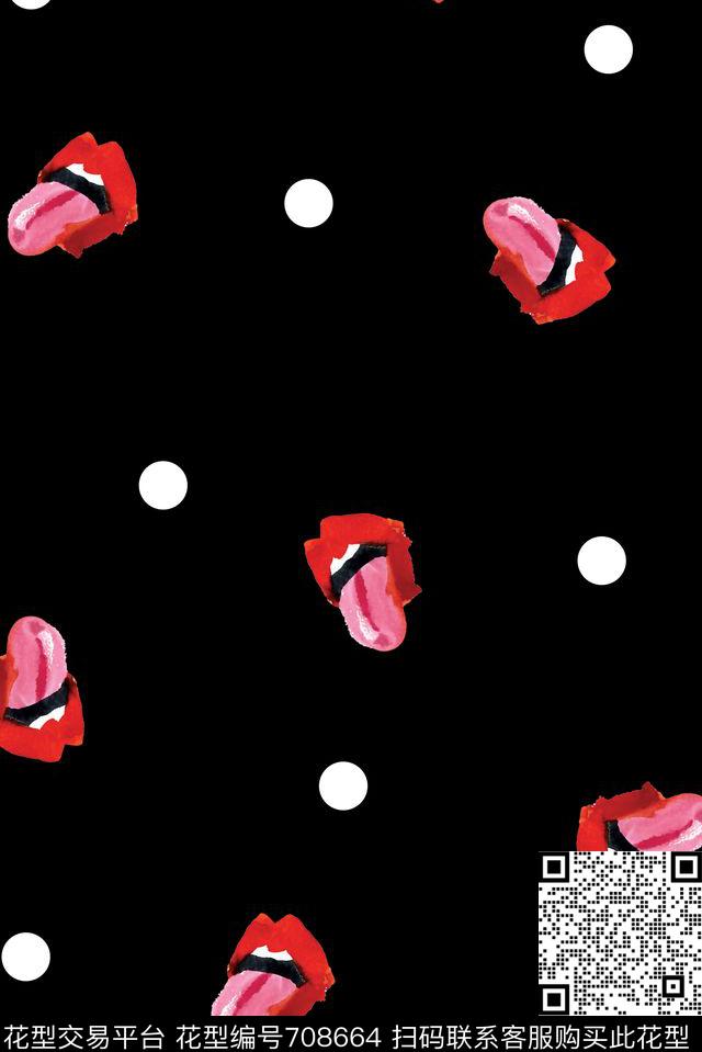 红唇趣味波点数码印花华亿平台下载（图片编号: 708664） - 瓦栏（Walan）