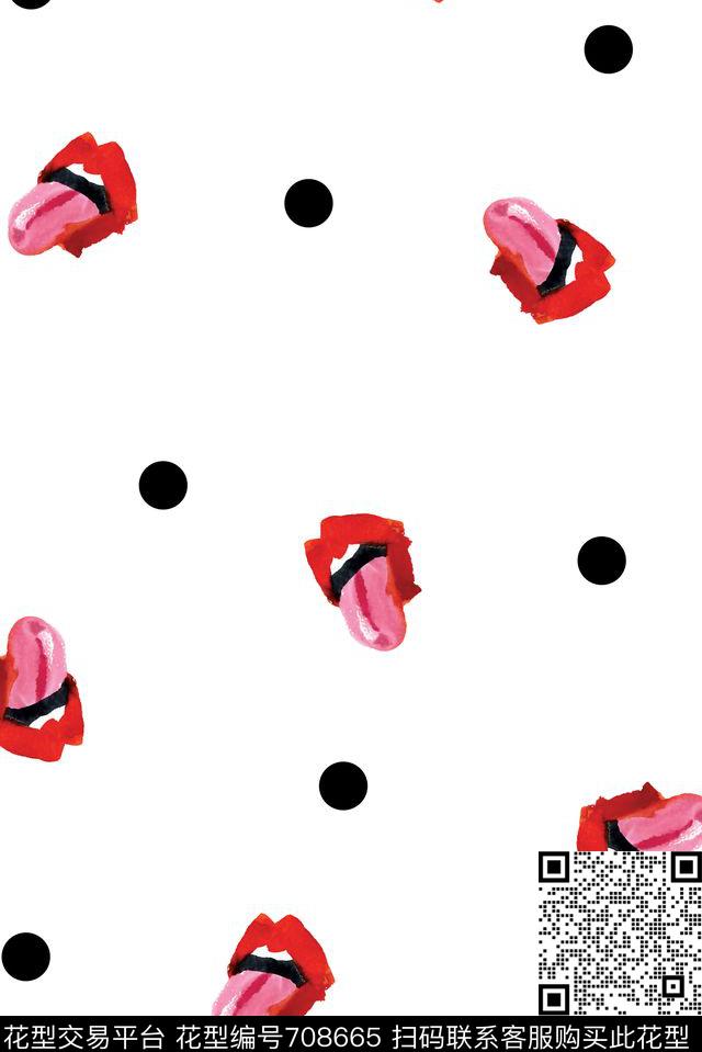 红唇趣味波点数码印花华亿平台下载（图片编号: 708665） - 瓦栏（Walan）