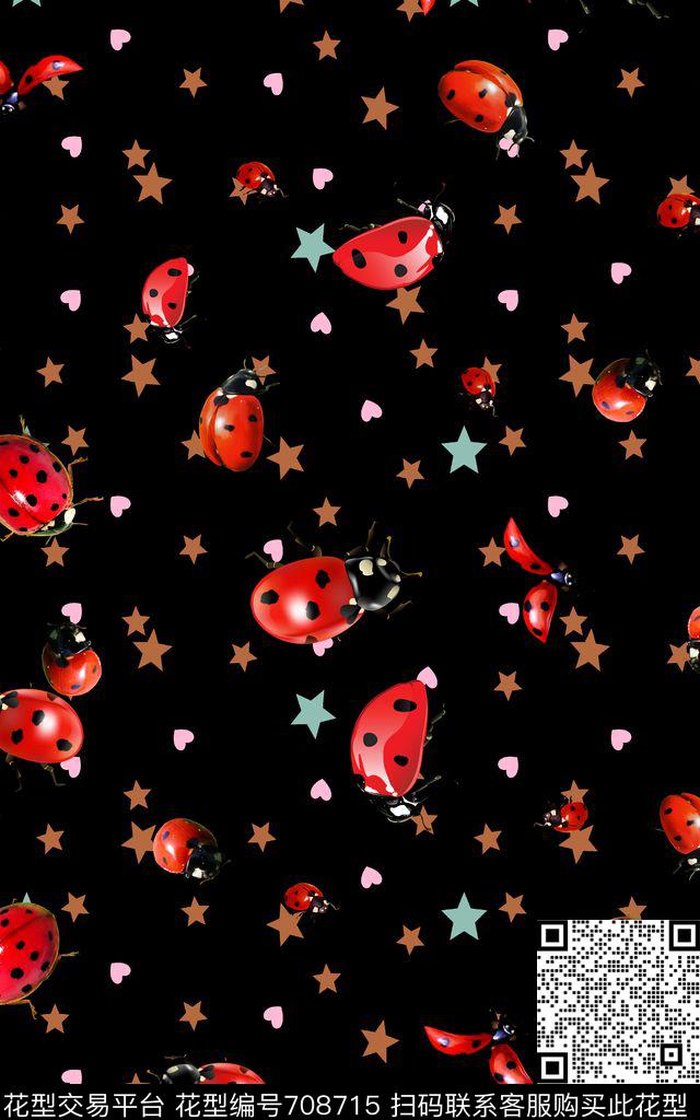昆虫瓢虫五角星数码印花华亿平台下载（图片编号: 708715） - 瓦栏（Walan）