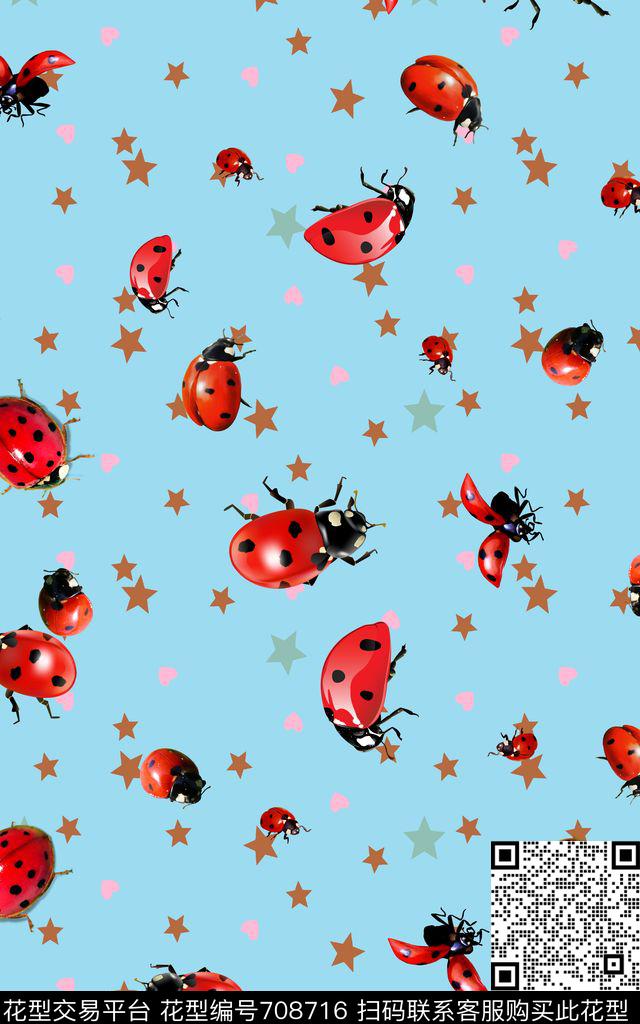昆虫瓢虫五角星数码印花华亿平台下载（图片编号: 708716） - 瓦栏（Walan）